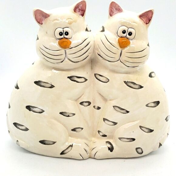 Glazed Ceramic Vintage Cheek-to-Cheek Pottery Cat Coin Bank AS IS - Picture 1 of 7